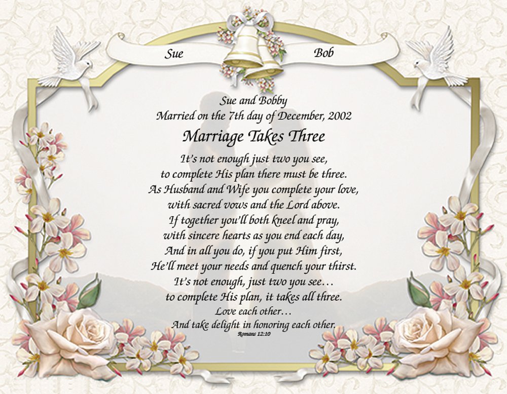 Personalized Poetry Gift "Marriage Takes Three" on Wedding Vows Background