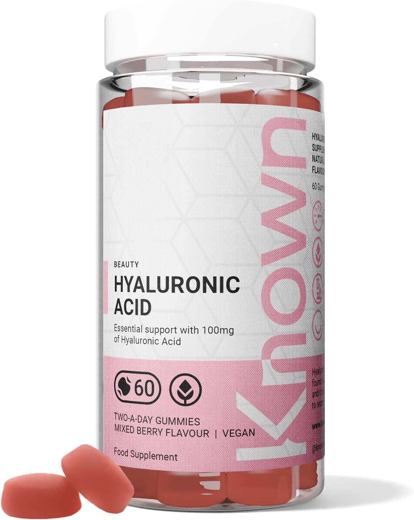 Delicious Hyaluronic Acid Gummies - 100mg of HA - Supports Skin Hydration - Natural Mixed Berry Flavour - 60 Vegan Gummies, 1 Month Supply