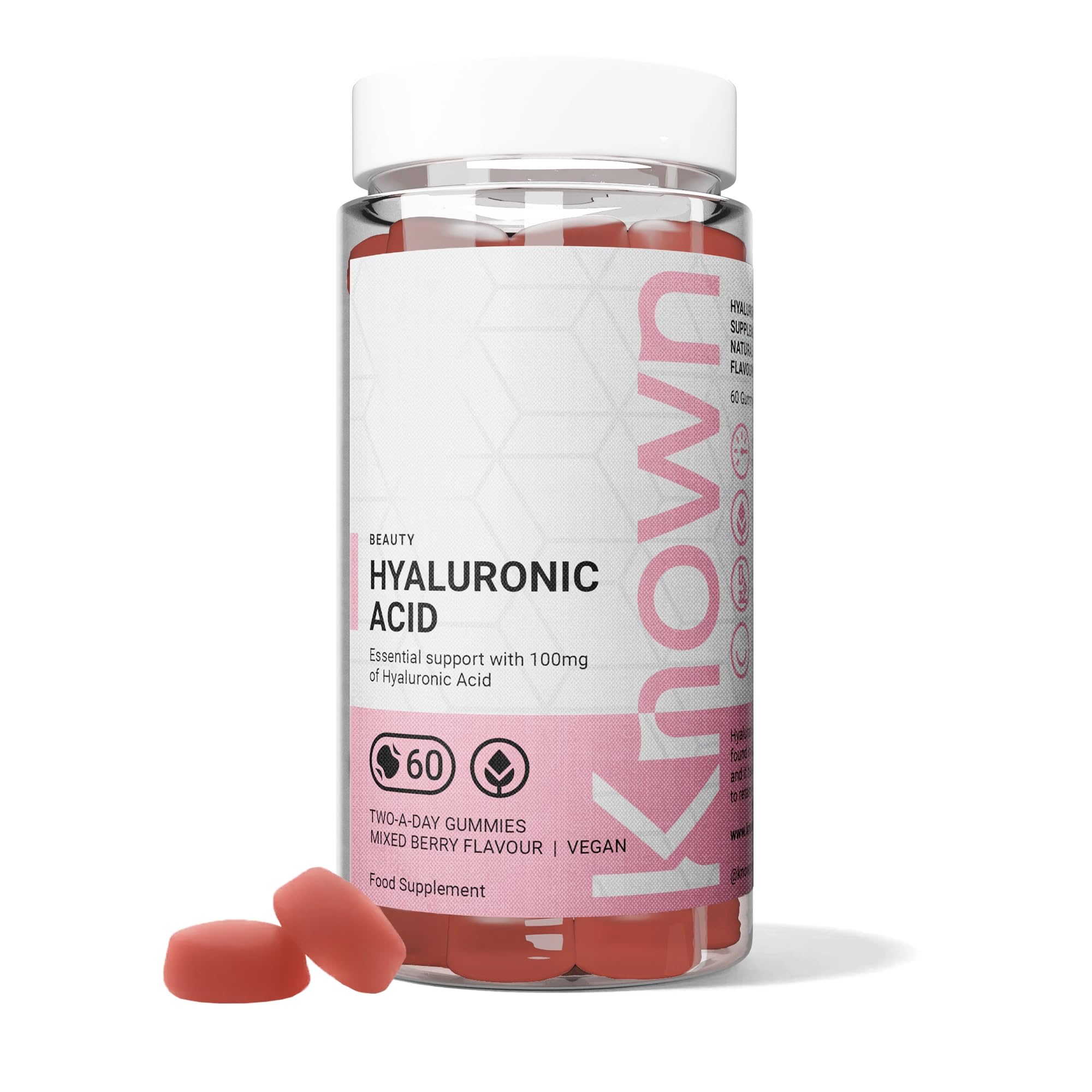 Known Delicious Hyaluronic Acid Gummies - 100mg of HA - Supports Skin Hydration - Natural Mixed Berry Flavour - 60 Vegan Gummies, 1 Month Supply