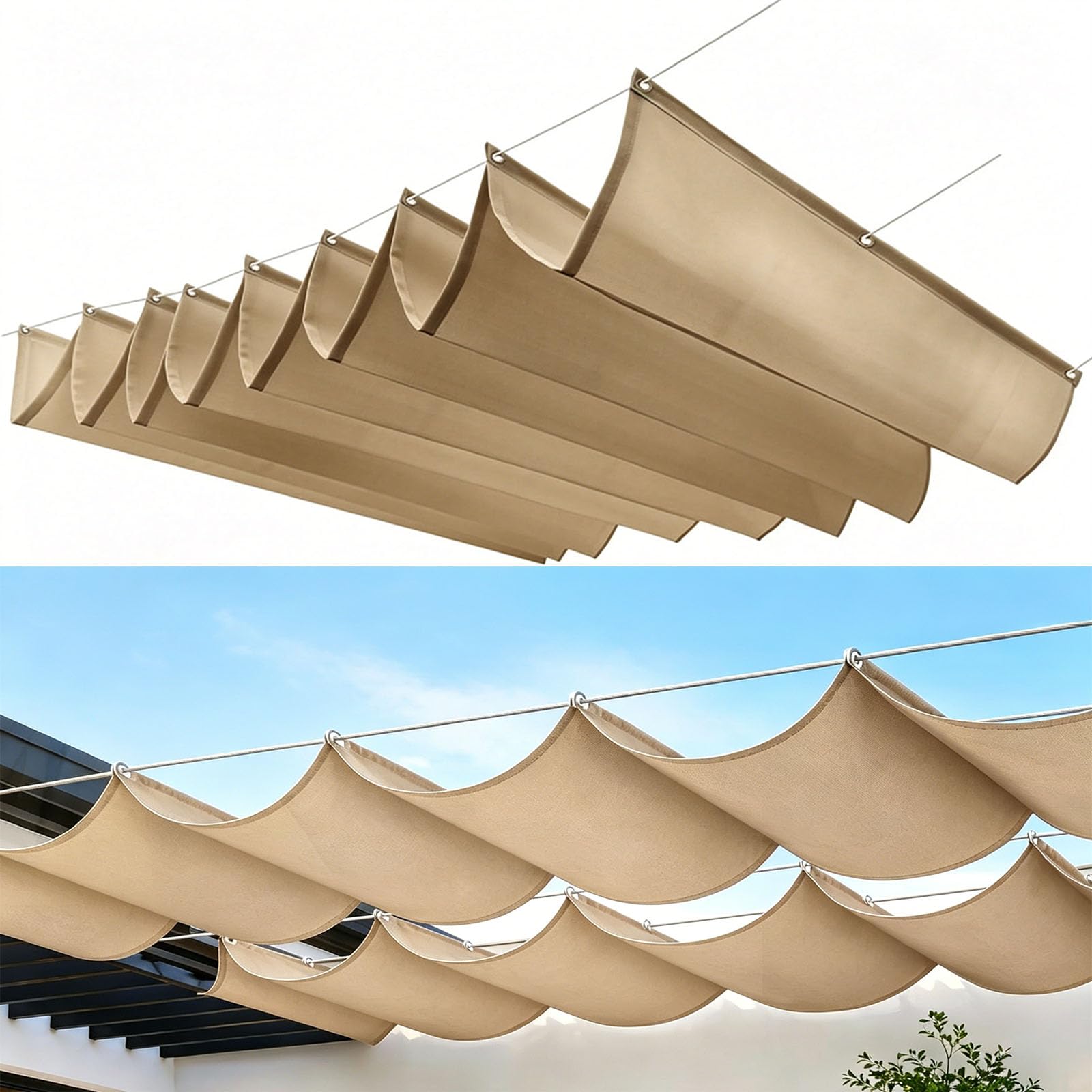 Voile d'ombrage rétractable ondulée 210x230 cm kaki pour pergola