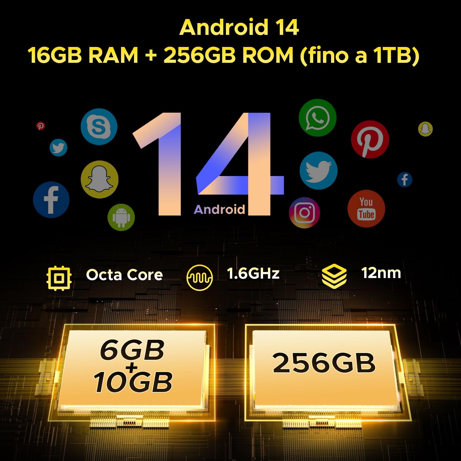 DOOGEE S Punk Rugged Smartphone 2024, 16(6+10) GB+256GB/1TB Telefono Indistruttibile, Android 14 10800mAh Rugged Phone 126dB Altoparlante, Smartphone Rugged 6.58” FHD+, 50MP NFC/OTG/Dual SIM/Face ID