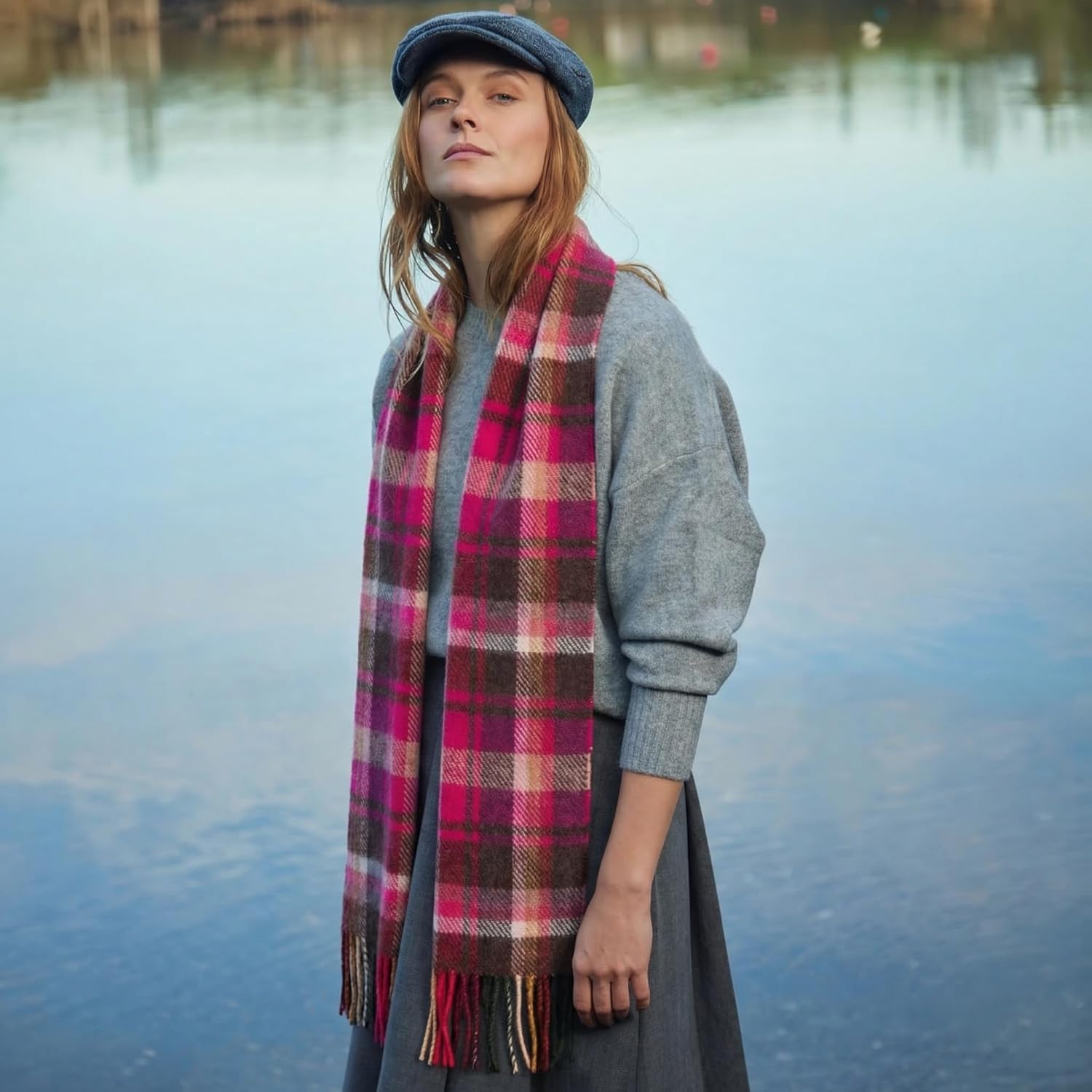 Biddy Murphy Irish Wool Scarf for Women & Men, Soft Warm Plaid Tartan Scarf, 9" x 78", Made in Ireland