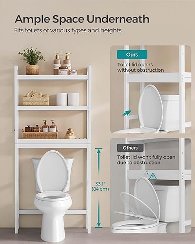 Miniatura 7 de SONGMICS Over The Toilet Storage, 3-Tier Bamboo Over Toilet Bathroom Organizer with Adjustable Shelf, Fit Most Toilets, Space-Saving, Easy Assembly,