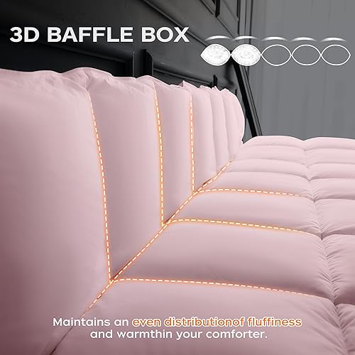 Miniatura 3 de puredown Edredón de fibra de plumón de ganso tamaño Queen de gran tamaño, para todas las estaciones, relleno de edredón 100% algodón, calidez media,