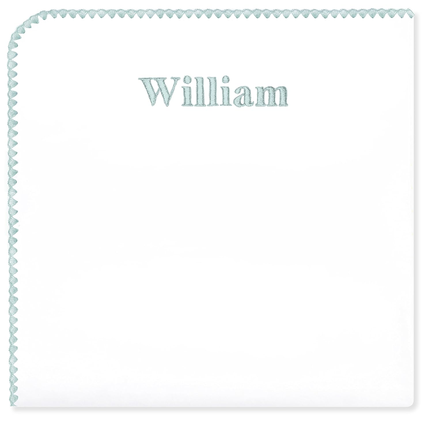 Personalize It, Baby Gift Blanket, Ultimate Swaddle, Made in USA, Premium Cotton Flannel, Plain White with Pastel SeaCrystal Trim Large 42" x 42" (Mom's Choice Award Winner)