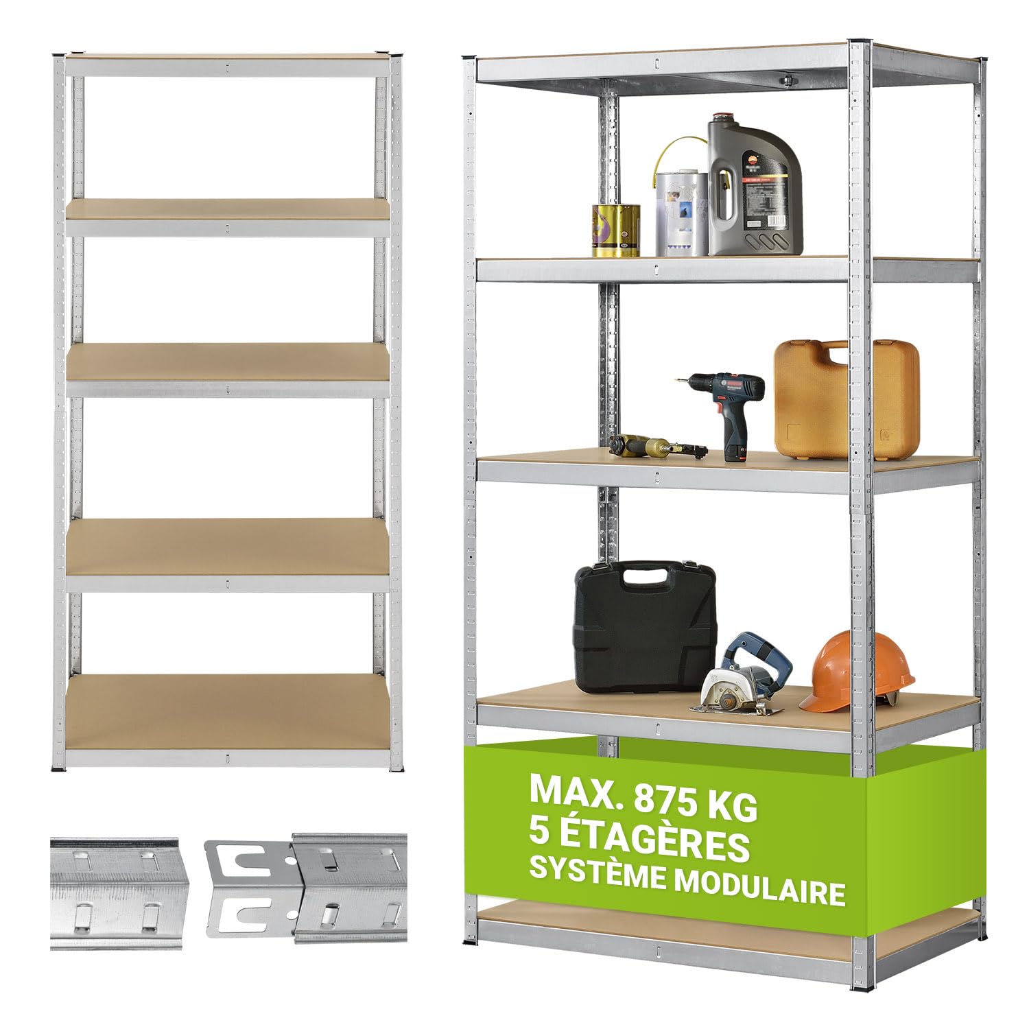 Juskys Étagère pour Charges Lourdes Basic, 200x100x60 cm (HxlxP) | 875 kg | 5 Planches| Étagère de Stockage emboîtable métal Cave système (galvanisé)