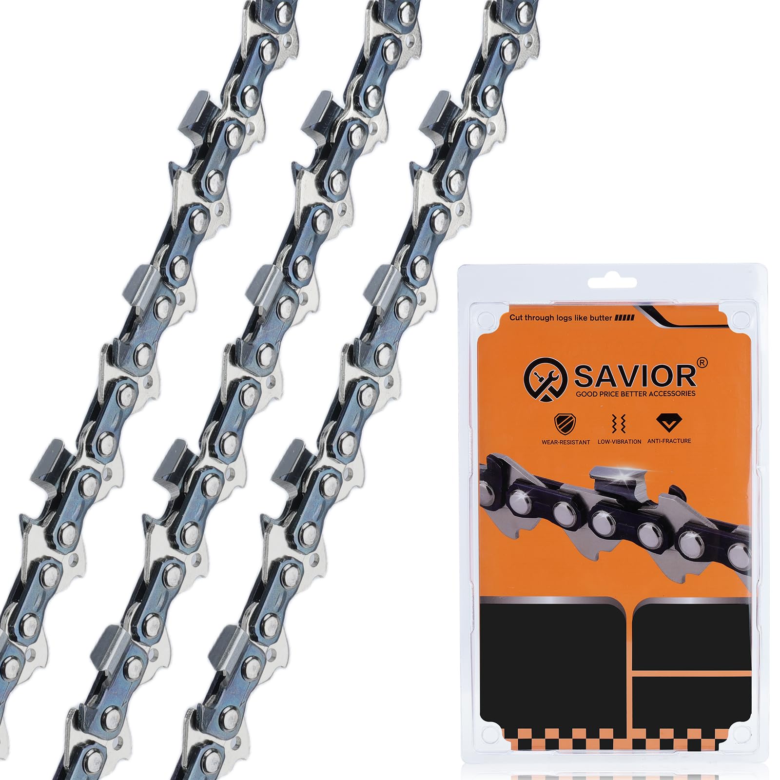 Savior Lote de 3 Cadenas de Motosierra de Bajo Rebot .325" 72 eslabones 1,3 mm 45 cm Compatible con Husqvarna, Dolmar, Ryobi y Oregon