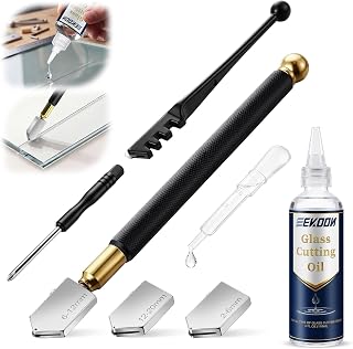 Feekoon Glass Cutter 2mm-20mm for Thick Glass, Tiles, Mirrors, Mosaic | Professional Glass Cutters Tools with Durable Tungsten Carbide Cutting Head & Automatic Oil Feed & 4 oz Glasses Cutting Oil