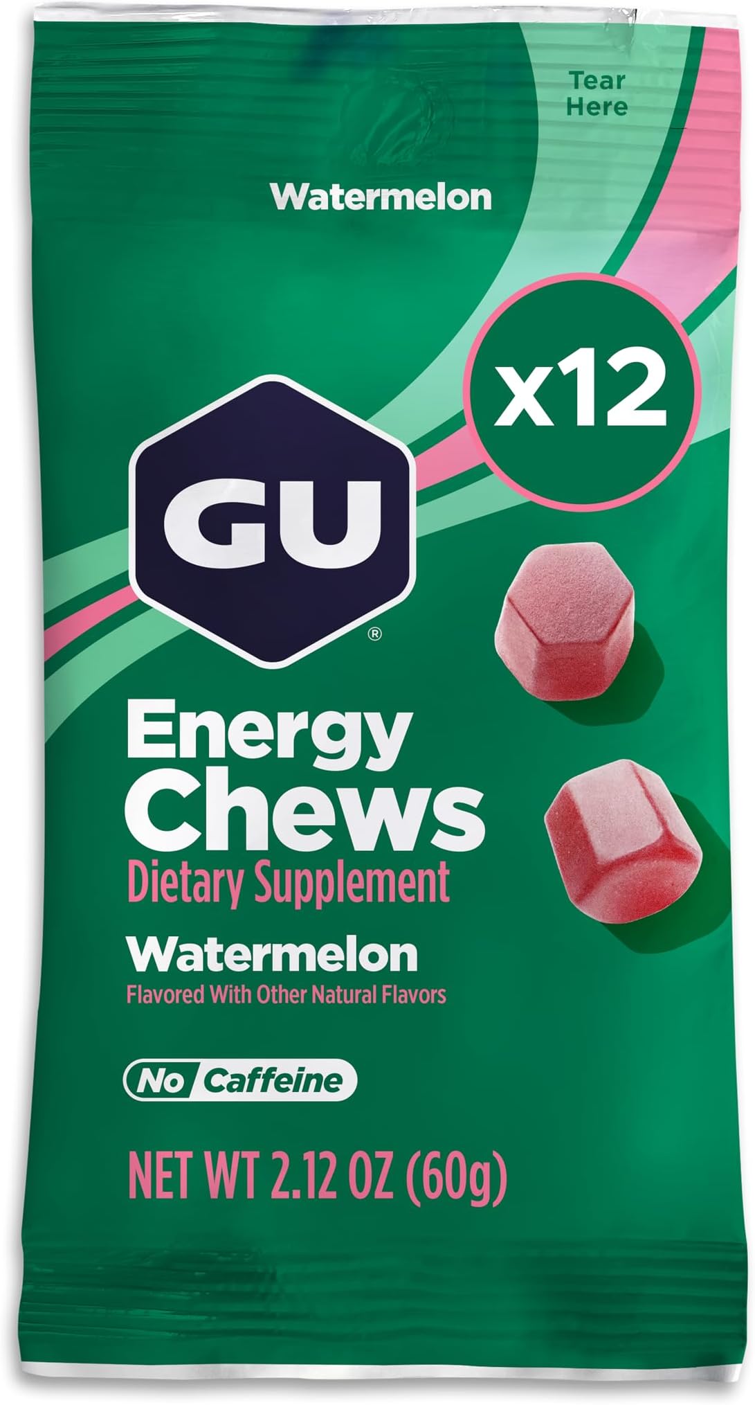 GU Energy Chews, Watermelon Energy Gummies with Electrolytes, Vegan, Gluten-F...