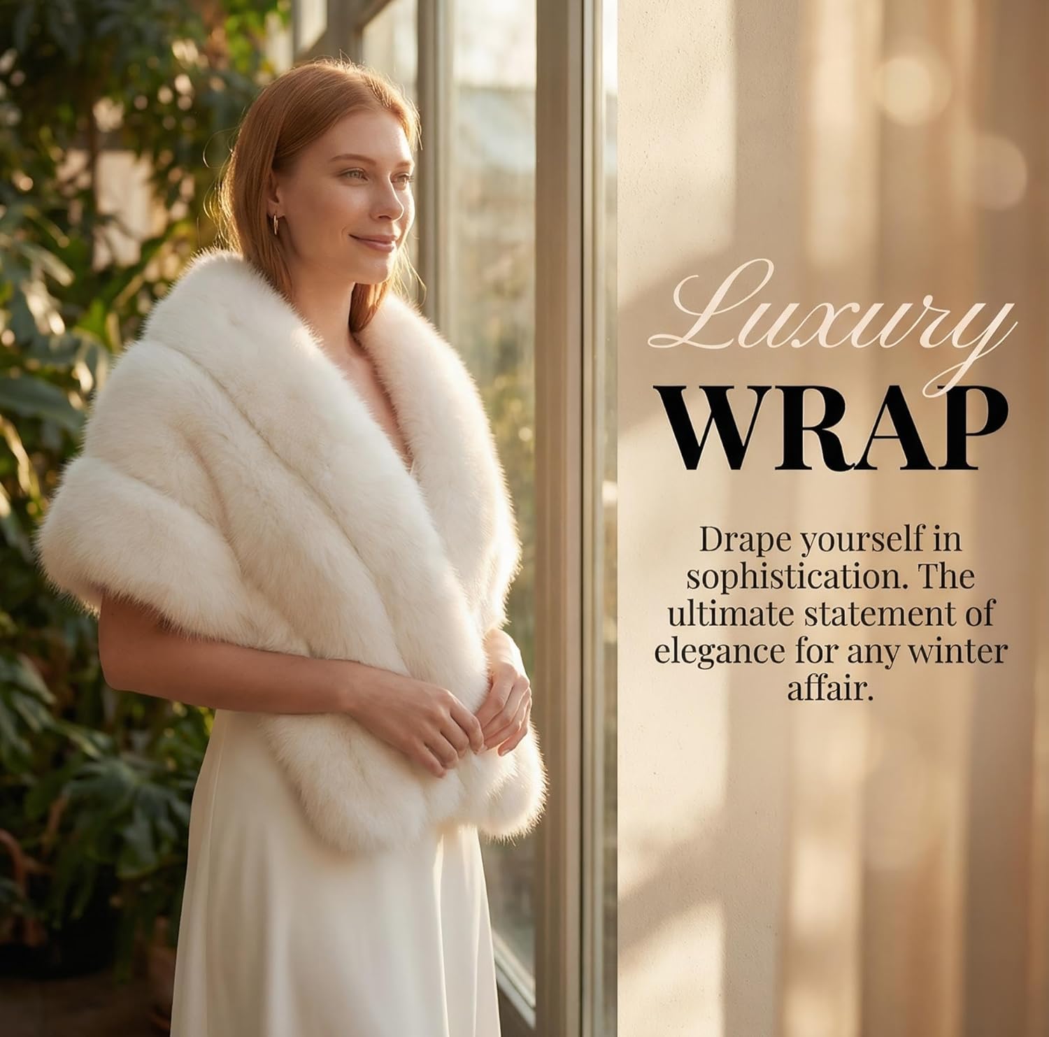 DJBM Women Luxury Faux Fur PU Leather Shawl Winter Fluffy Cover Up Wraps for Wedding Bridal Party