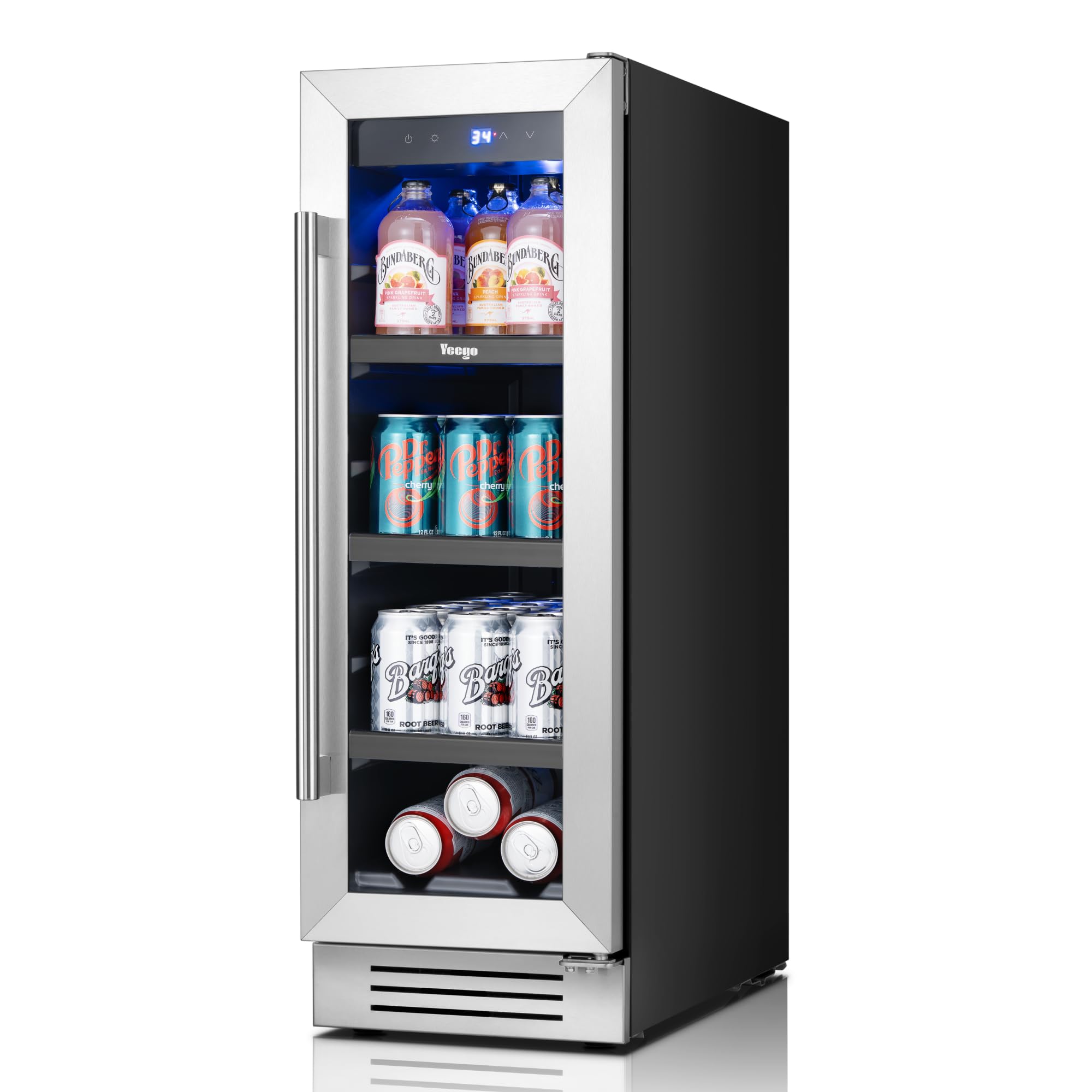 Yeego 12 Inch Beverage Refrigerator - 60 Cans Compact Beverage Cooler with Glass Door, Under Counter Drink Fridge Built-In or Freestanding for Soda, Beer & Wine, Office, Kitchen or Home Bar | Fridge.com