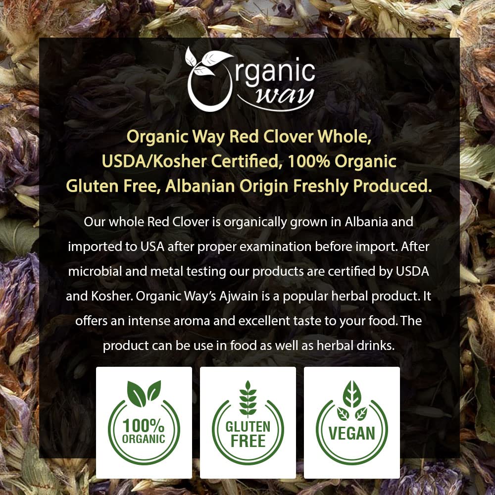Organic Way Red Clover Blossoms Dried Whole - Herbal Tea | European Wild-Harvest | Organic & Kosher Certified | Raw, Vegan, Non GMO & Gluten Free | USDA Certified | Origin - Albania (1/4LBS / 4Oz) - Image 4