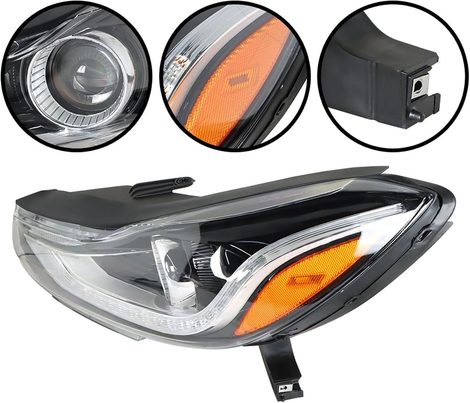 Headlight Assembly Black Housing Headlamp Clear Lens Left Side Projector with DRL Repalcement for 2017-2022 Trax