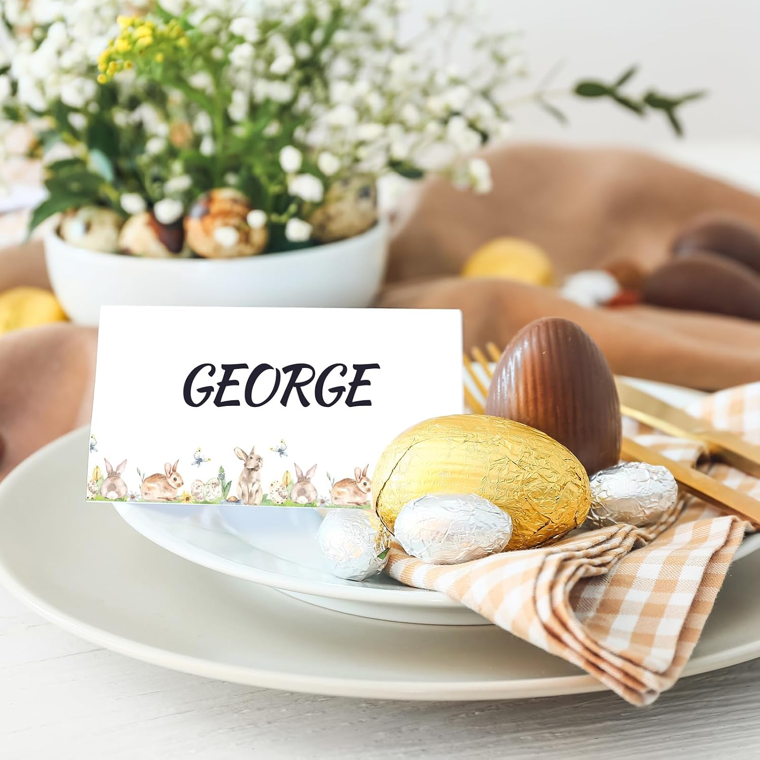Fullhawl 100 Sheet Easter Place Cards Name Cards for Table Bunny Table Tent Cards Easter Bunny Tented Blank Table Cards Easter Table Holder for Seating Easter Banquet Dinner Decoration Holiday Party