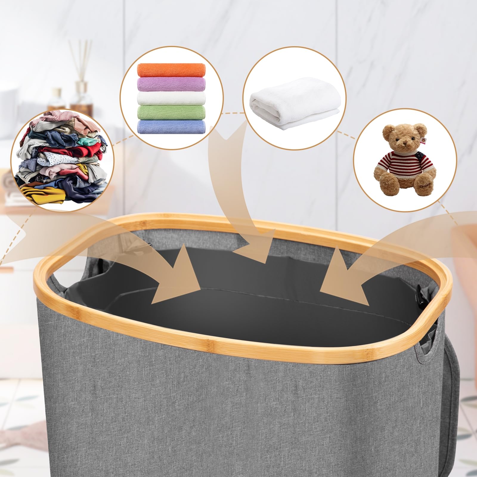 Wasmand - 100L wasbare en hygiënische grote wasmand met uitneembare