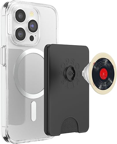 Miniatura 3 de Reproductor de discos de vinilo rojo coleccionista de vinilo retro amante de la música PopSockets PopWallet para MagSafe
