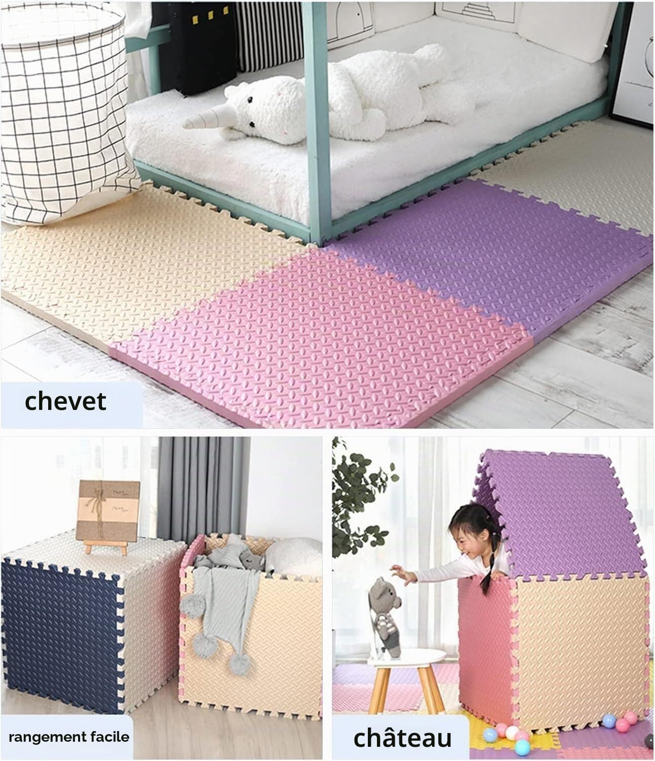 ELzEy Tapis de Jeu Puzzle 16 tuiles Tapis en Mousse emboîtable carré, Carreaux de Sol en Mousse(White+Coffee)