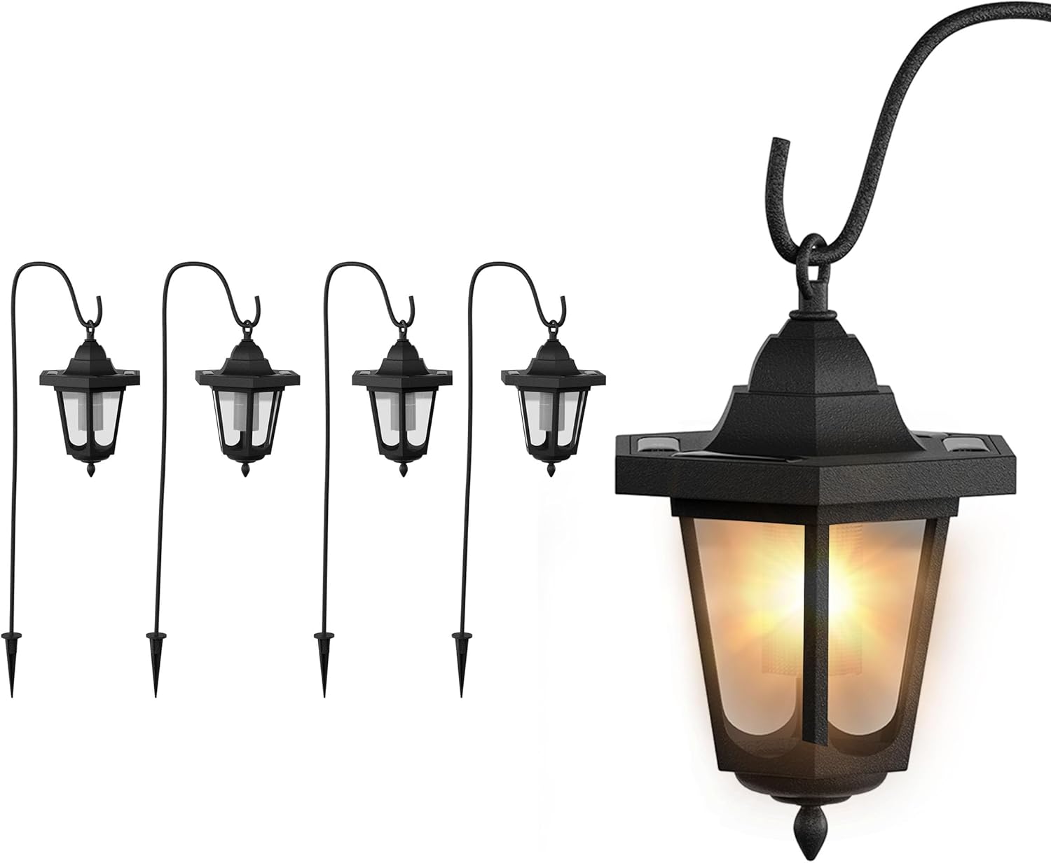 Pure Garden Hanging Solar Coach Lights, 26 Outdoor Lights with Hanging Hooks, Set of 4