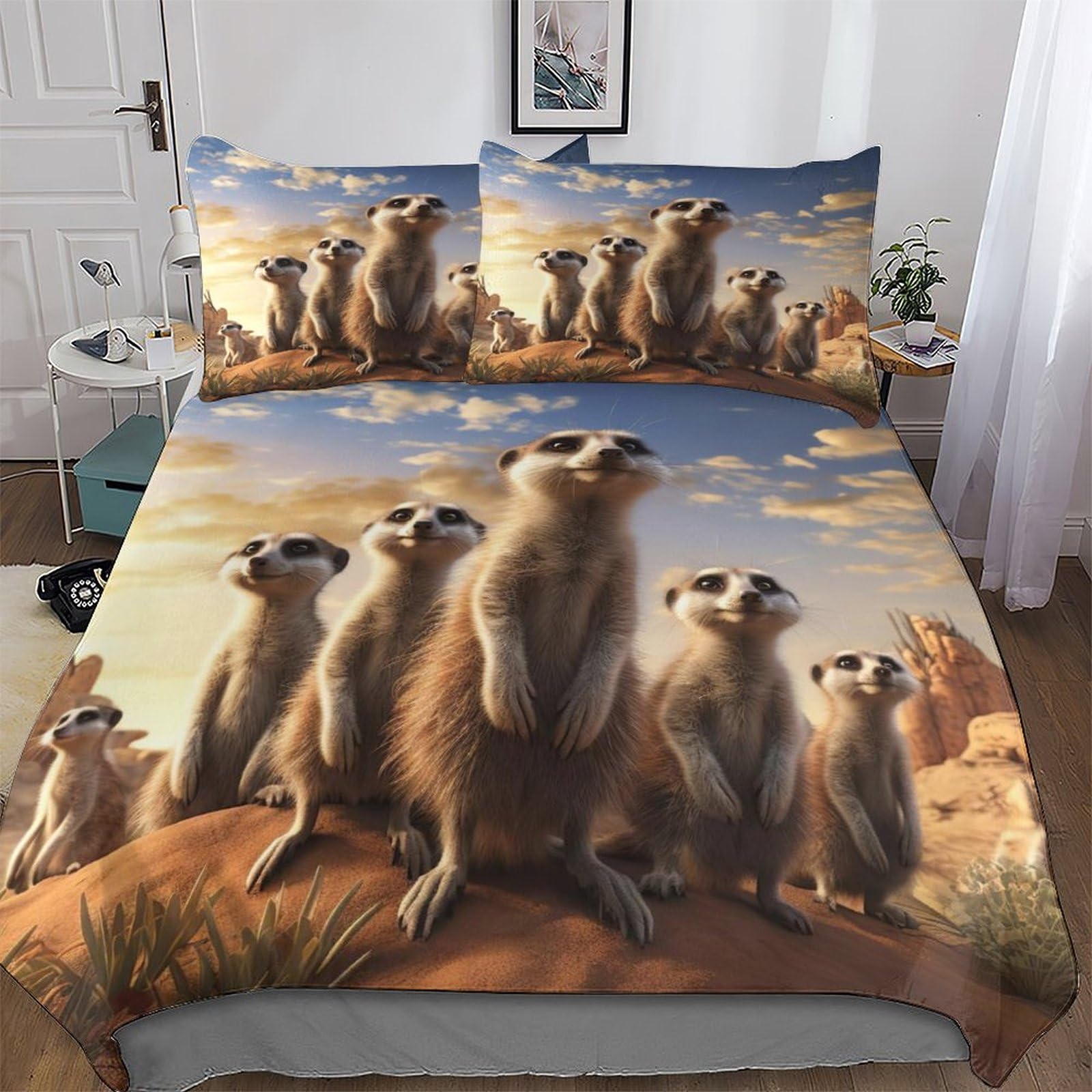 Parure de lit suricate housse de couette 220x240cm avec taie d'oreiller microfibre douce king