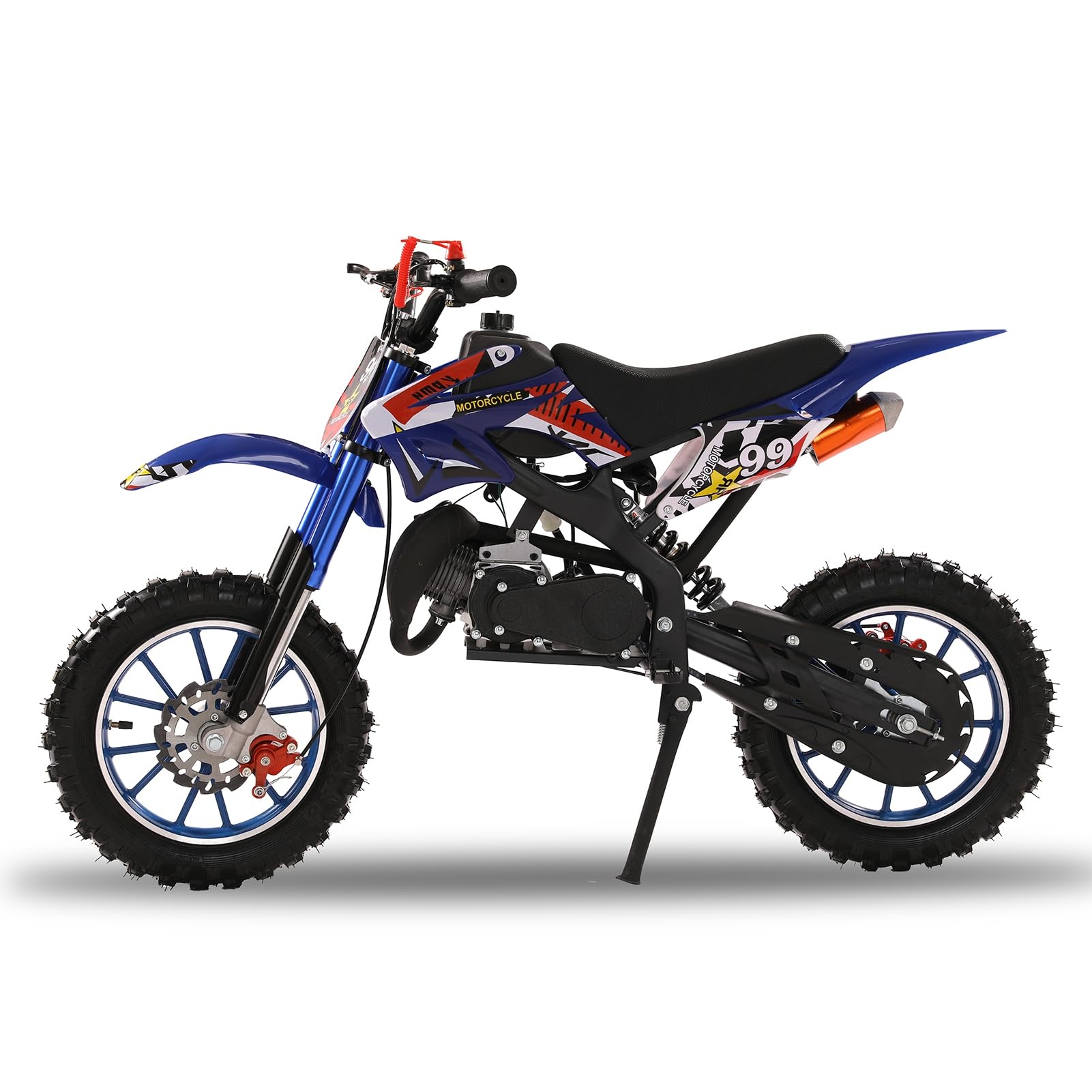 euppaury 49cc 2-Stroke Gas Power Kids Dirt Bike, Off Road Motorcycle, Mini Dirt Bike Pocket Motorbike with Front Rear Disc Brakes, Racing Max Speed 40KM/H Blue