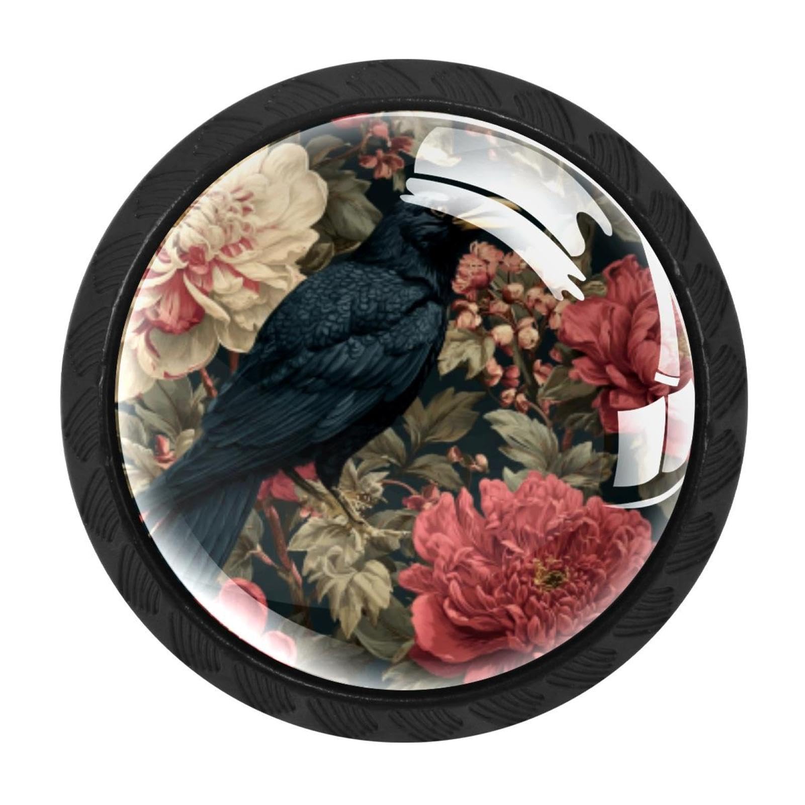 CHENZZZZ Crow Vintage Florals (3) Drawer Knobs Pull Handles 4 Pcs Glass Cabinet Drawer Pulls for Home Kitchen Office Cabinet Cupboard
