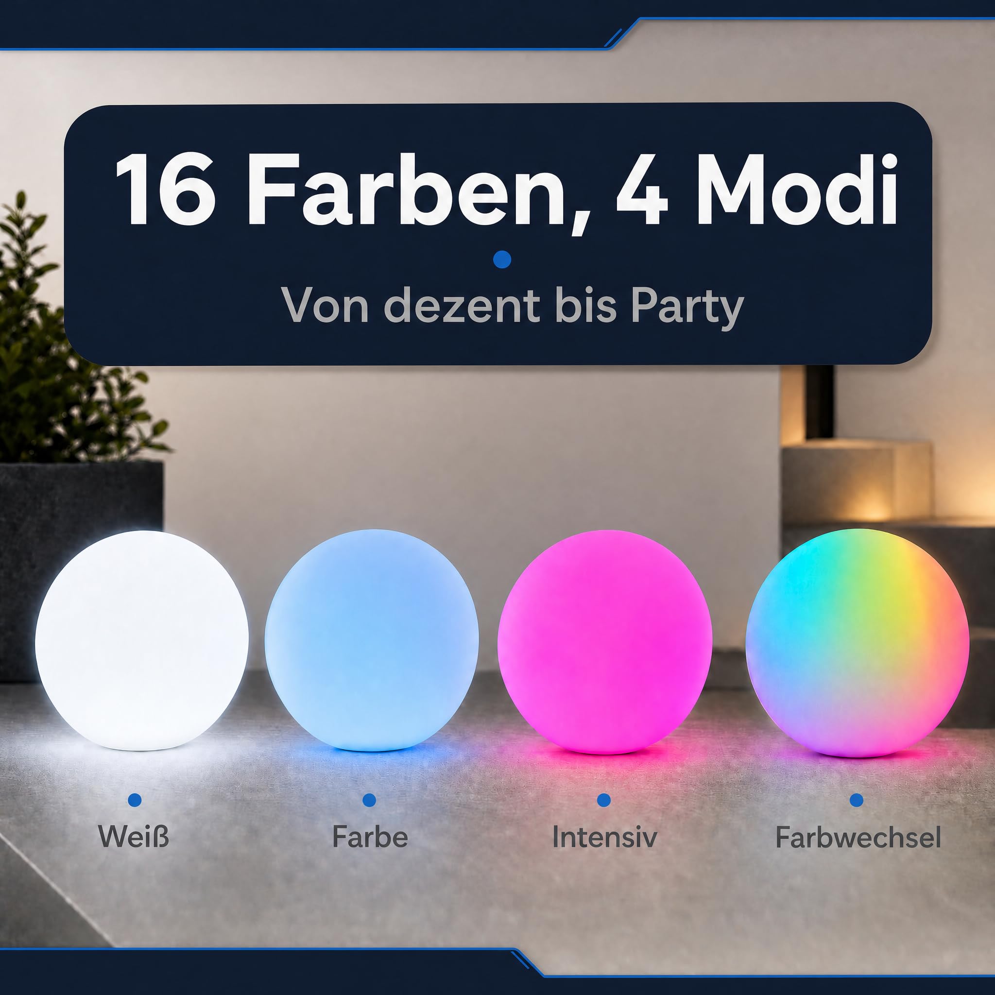 @tec LED Leuchtkugel für Garten & Terrasse, 25 cm Durchmesser, mit Fernbedienung für RGB Farbwechsel und Dimmung, mit Akku, IP54, hängend oder stehend, USB aufladbar, robuste PE-Hülle