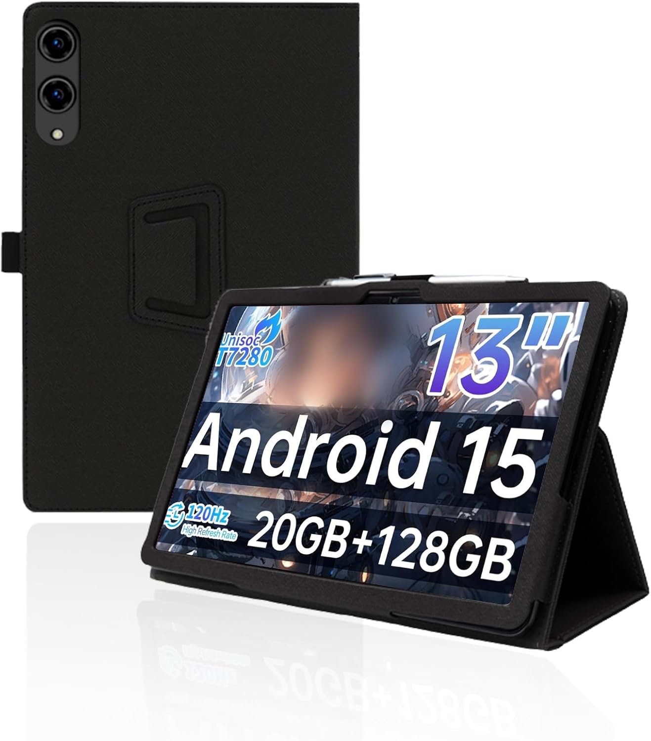 for TECLAST T65 13.4 Inch Android Tablet Case,BOVUGAC Folding Stand Protective Cover with Pencil Holder and Wrist Strap,Full Protection, Premium PU,Scratch Resistant(Black)