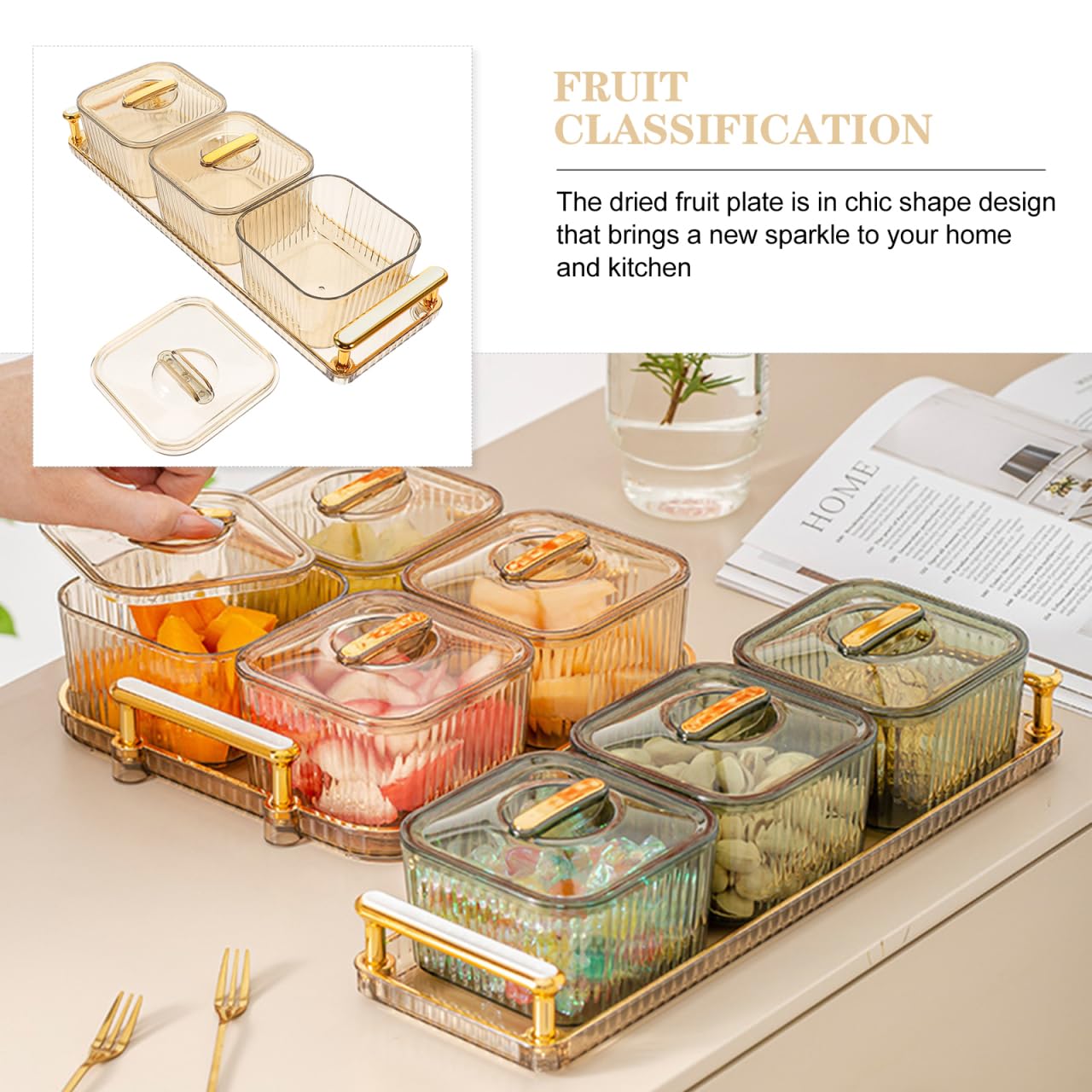 PRETYZOOM 1 Set geteilte Servierplatte mit Deckel, eleganter Snack-Organizer für Partys für Nüsse, Obst, Vorspeisen, schickes Design mit drei Fächern für Unterhaltung