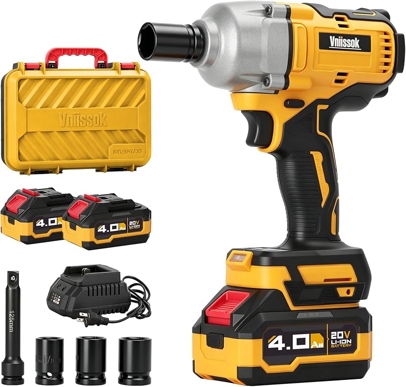 Cordless Impact Wrench, 900Ft-lbs (1200N.m) 1/2" Brushless Impact Gun with 2x 4.0Ah Battery, Fast Charger & 3 Sockets, High Torque Power Impact Driver Ideal for Car, DIY, and Truck RV/Mower (1200N.m)