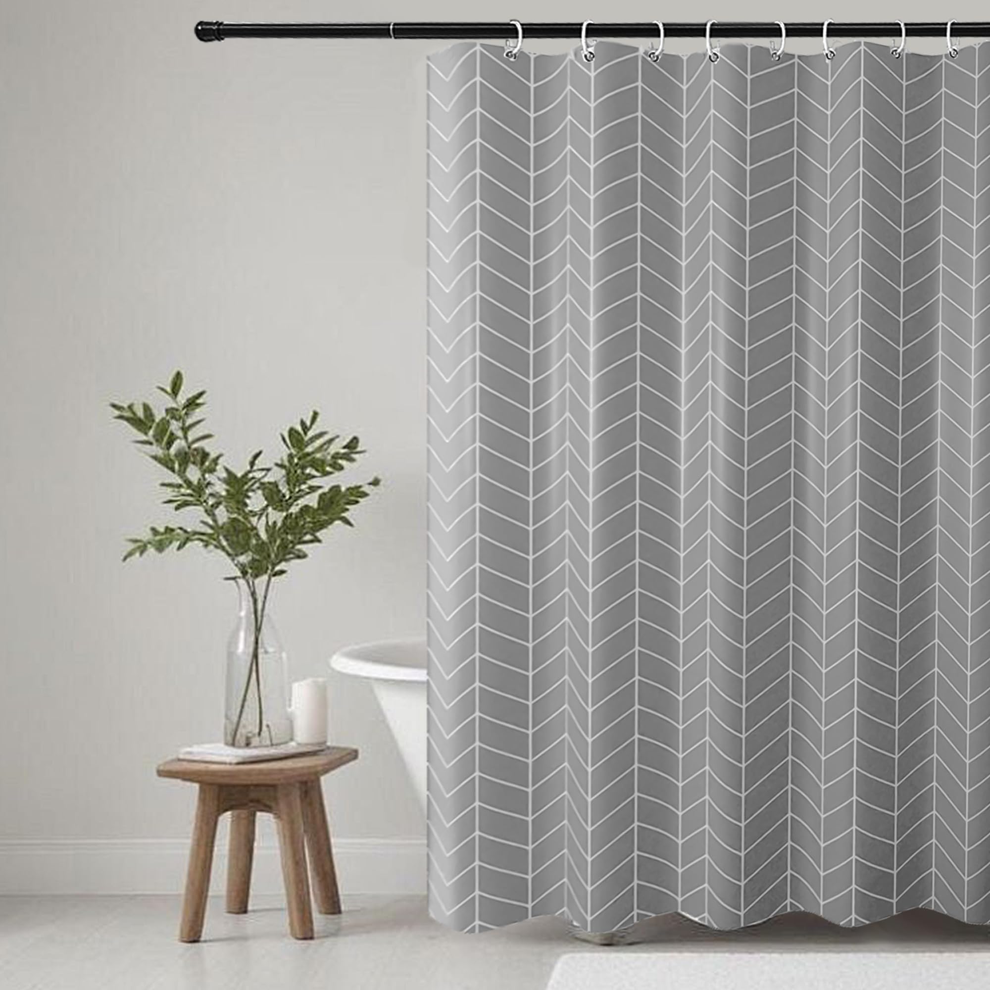KAIMEIYU Shower Curtain Polyester Bath Curtains Heavy Duty with 12 Hooks Bathroom Curtain Washable Waterproof for Bathtub and Bathroom 180 x 180 cm Grey