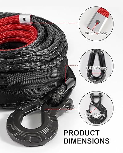 Miniatura 6 de DAYDOOR Cuerda sintética de cabrestante, 38 pulgadas x 92 pies, línea de cabrestante sintética de 25,500 libras, cable sintético para vehículos