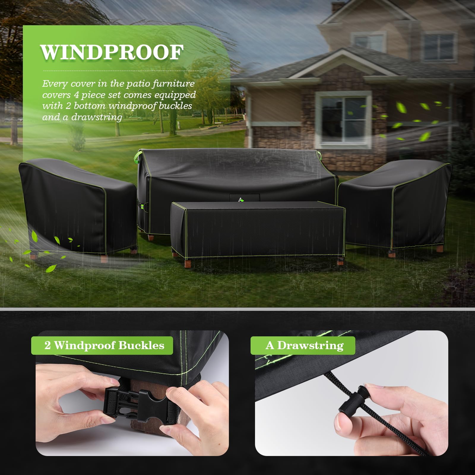 Housses Imperméables Pour Meubles De Jardin - Lot De 2 - Nylon 600D, Cordon De Serrage, Aération - 80x76x110 Cm - 4