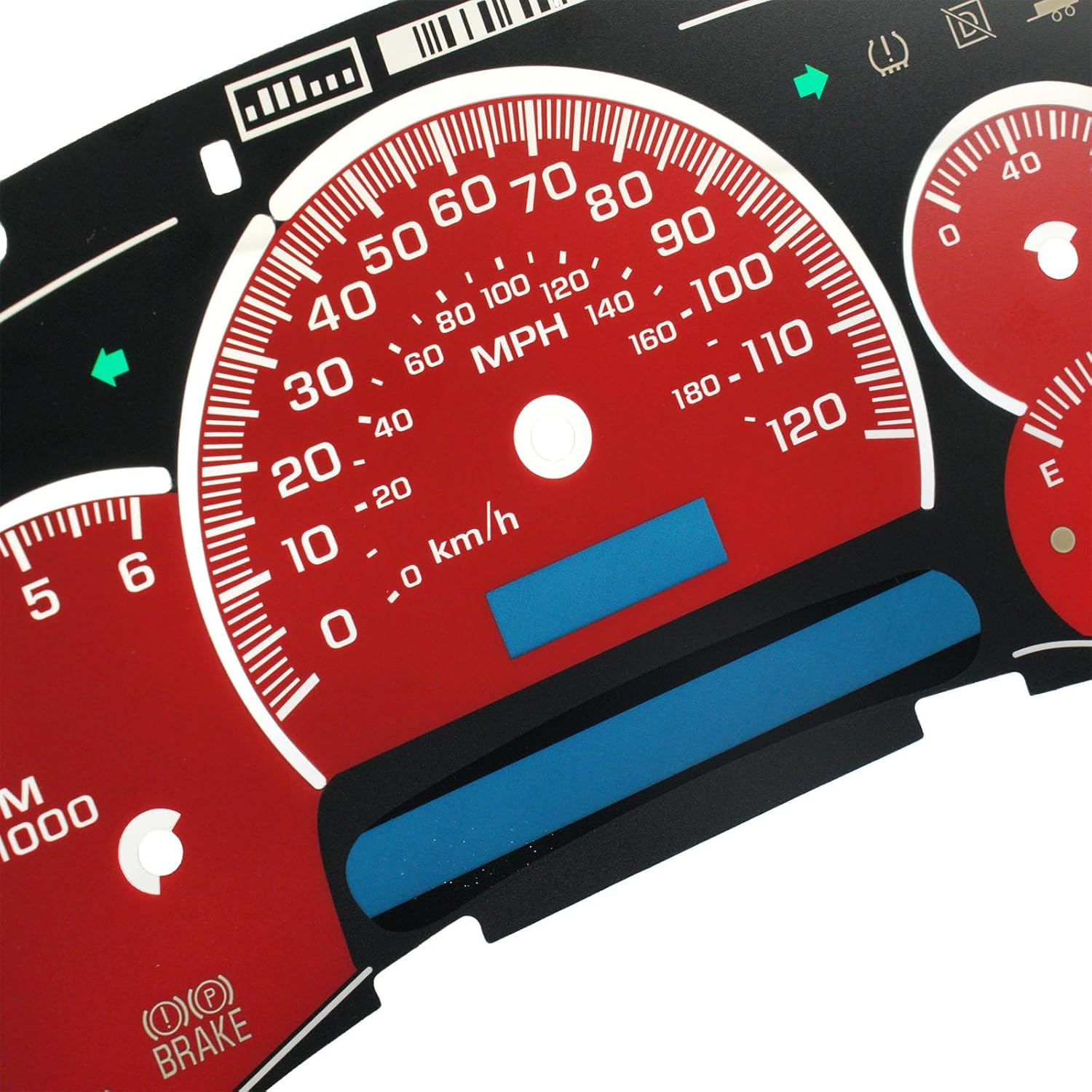 Auto Electronix Red Custom Gauge Face Overlay 2003-2005 Replacement for Cadillac Escalade & Hummer Gasoline Instrument Cluster Speedometer | 7 Gauges | Overlay Only