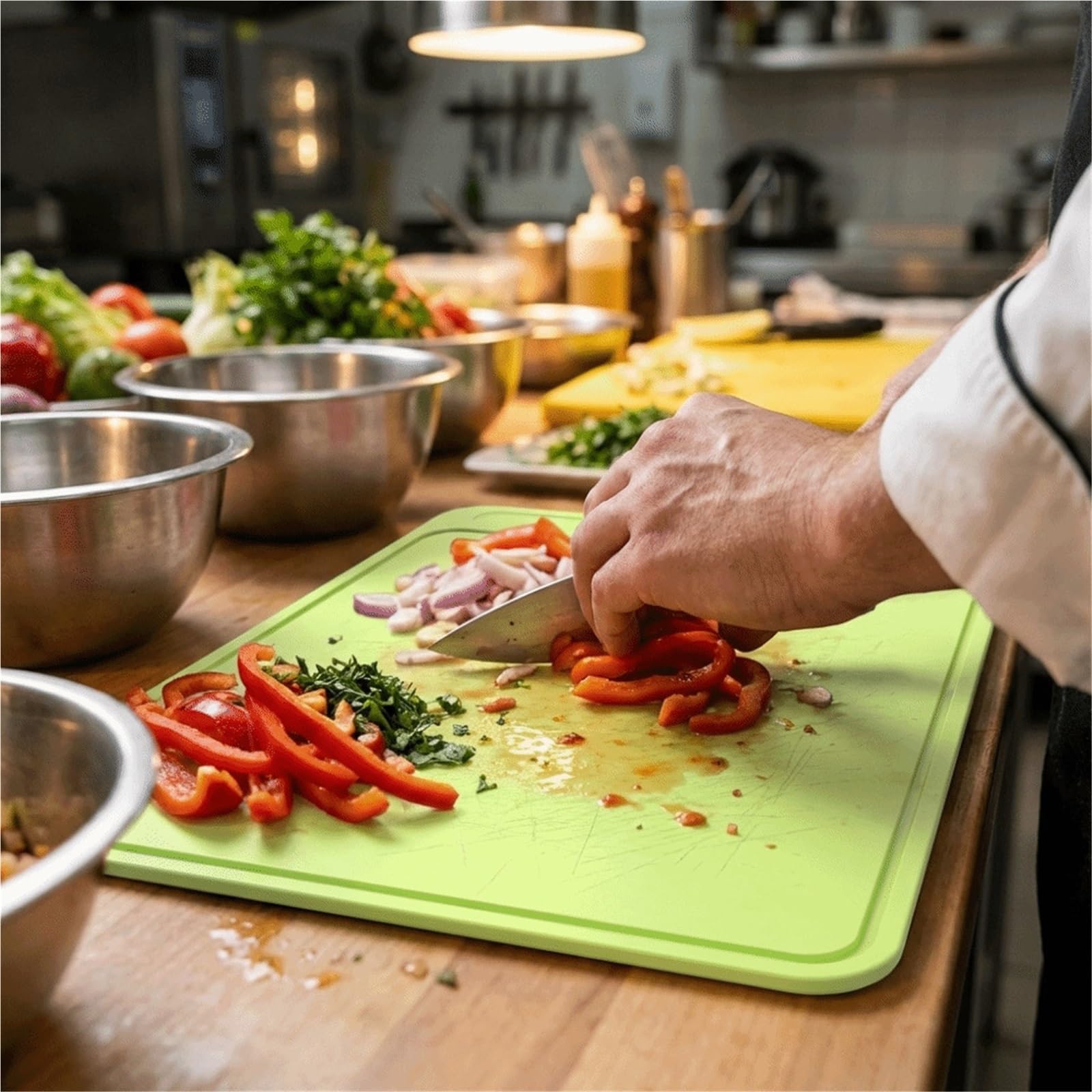 Tabla De Silicona Tabla de cortar de silicona colgante, tabla de cortar cuadrada antideslizante, tabla de cortar suave a prueba de moho, preparación de alimentos(Green)
