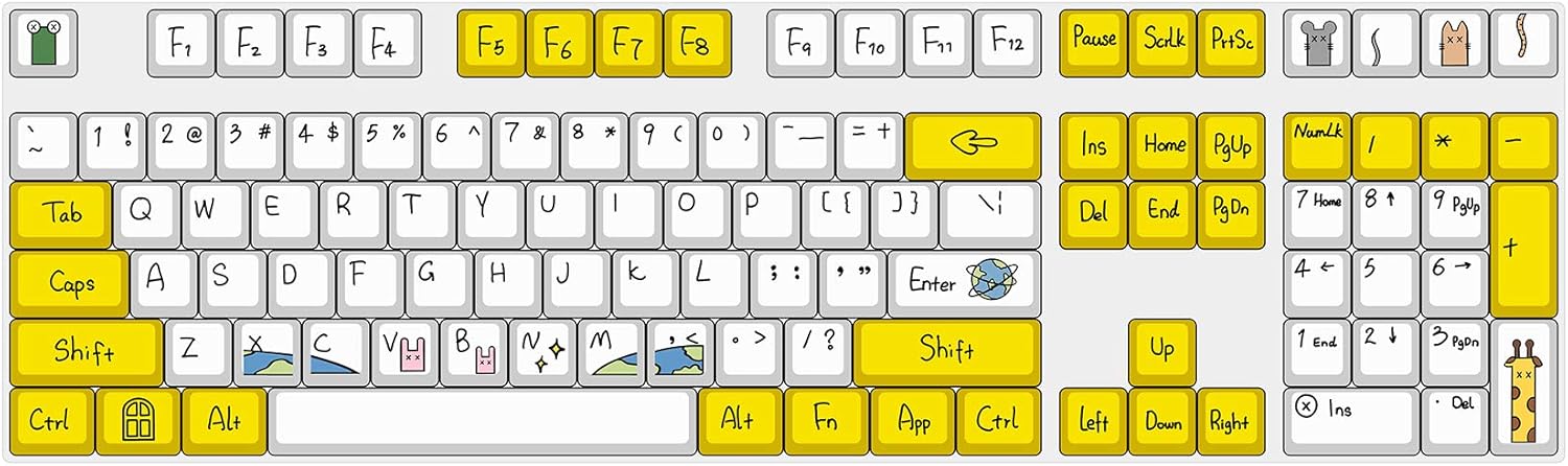 YMDK OEM Profile Animals Dye Sub 108 Keys Thick PBT Keycap for Standard 104 TKL 60% MX Switches Keyboard (Only Keycap)