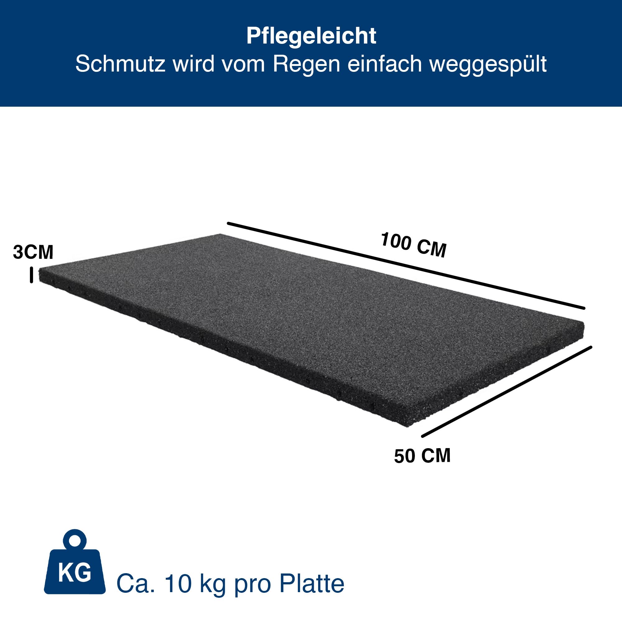 Gummimatte 50x100 cm – Antivibrationsmatte 30 mm – rutschfeste, Wetterbeständige Gummiplatte für Waschmaschine, Flachdach, Balkon, Gehweg & Spielplatz – Schalldämmende Bodenmatte