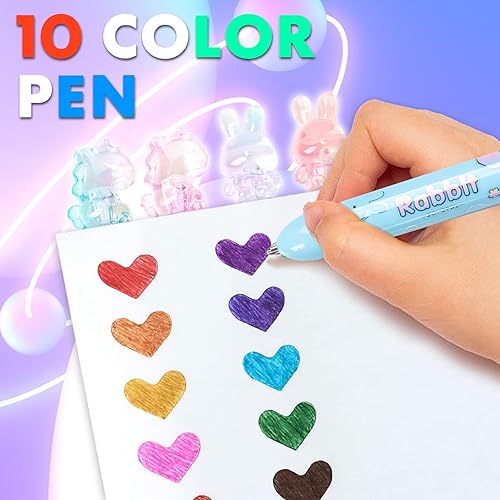 Miniatura 4 de Bolígrafo multicolor de 0.028 in, bolígrafos de colores 10 en 1, punta fina, retráctiles, lindos bolígrafos de dibujos animados para oficina,