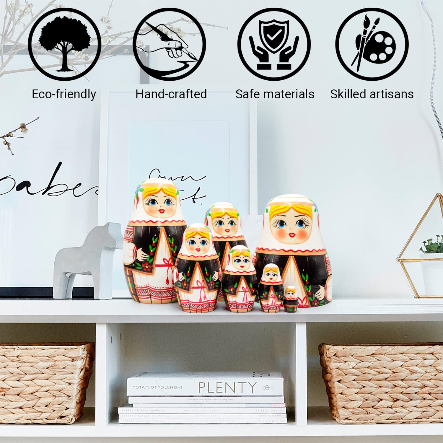 AEVVV Ukrainian Nesting Dolls Set of 7 pcs - Ukrainian Souvenir - Matryoshka Dolls in Ukrainian Dress Vyshyvanka - Handmade Ukrainian Gifts - Ukrainian Doll - Matryoshka Nesting Dolls