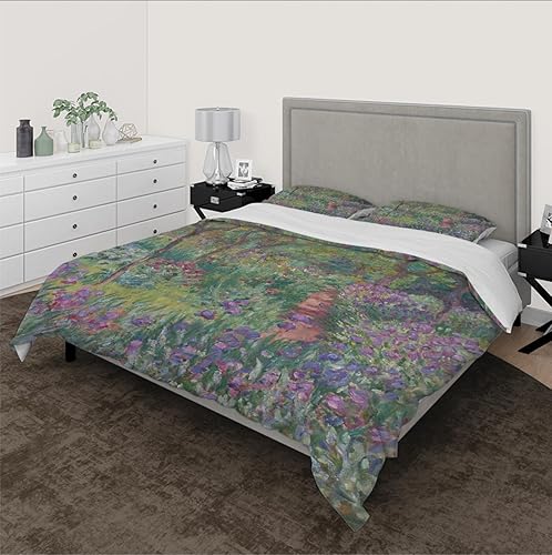 Miniatura 3 de Juego de funda de edredón de colores brillantes, juego de ropa de cama estética Claude Monet, 1 funda de edredón y 2 fundas de almohada, cómodo y