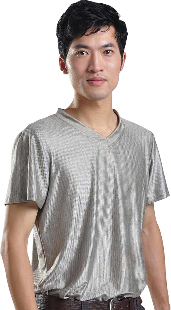 EMF Radiation Shield Men T-Shirt V-Neck Silver