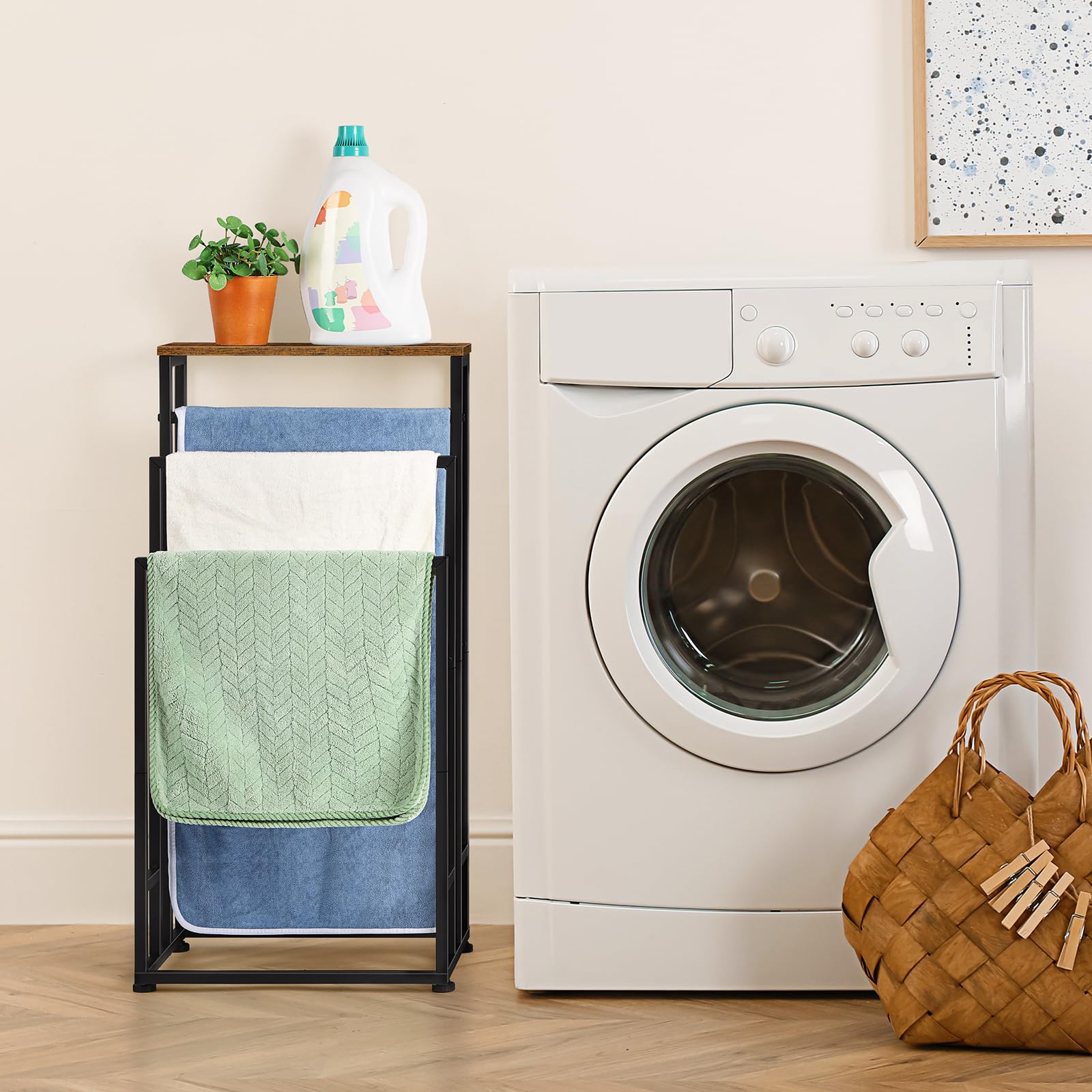 3 Niveaux Porte Serviette Salle de Bain Porte Serviette sur Pied Marron