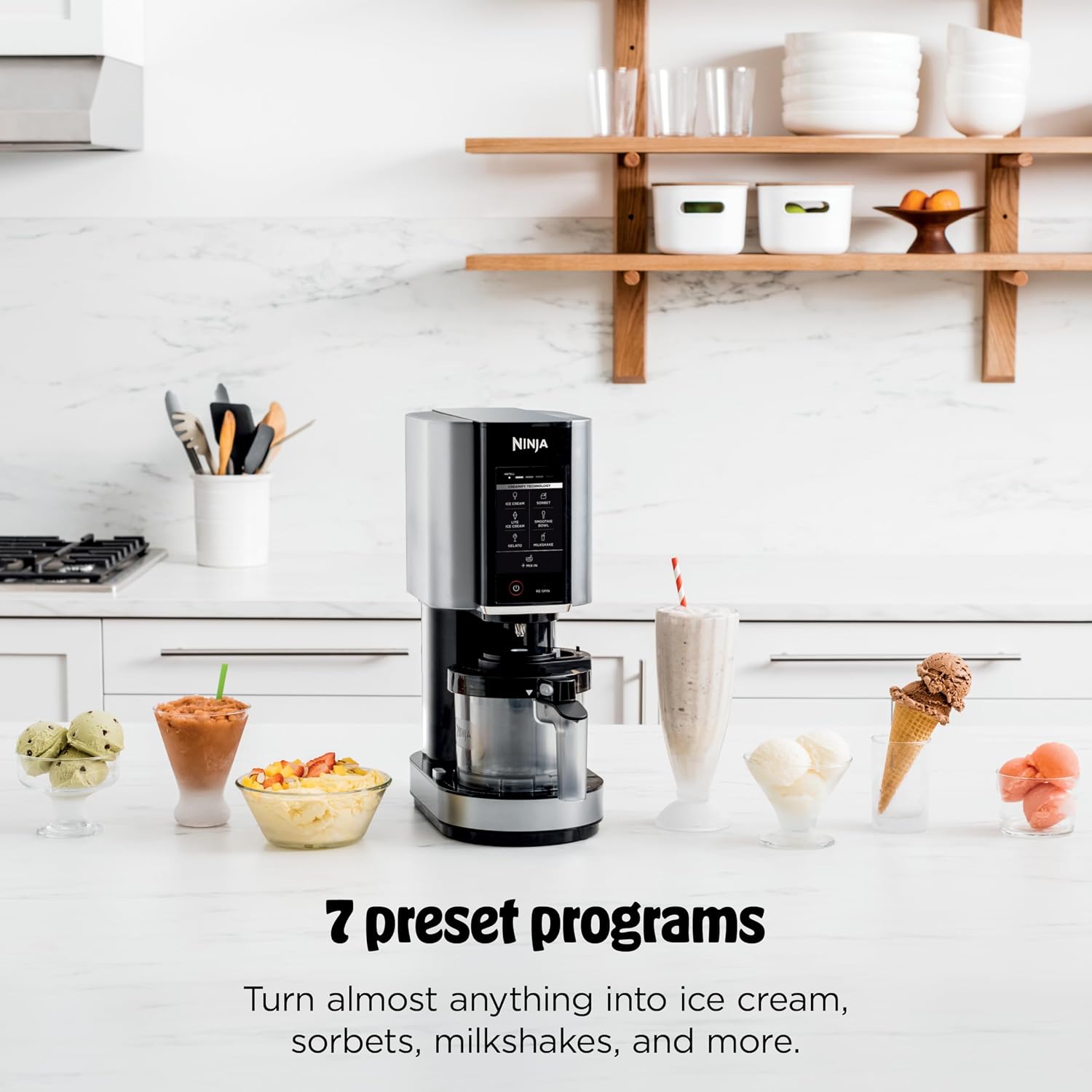Ninja NC301 CREAMi Ice Cream Maker, for Gelato, Mix-ins, Milkshakes, Sorbet, Smoothie Bowls & More, 7 One-Touch Programs, with (2) Pint Containers & Lids, Compact Size, Perfect for Kids, Silver, view 2