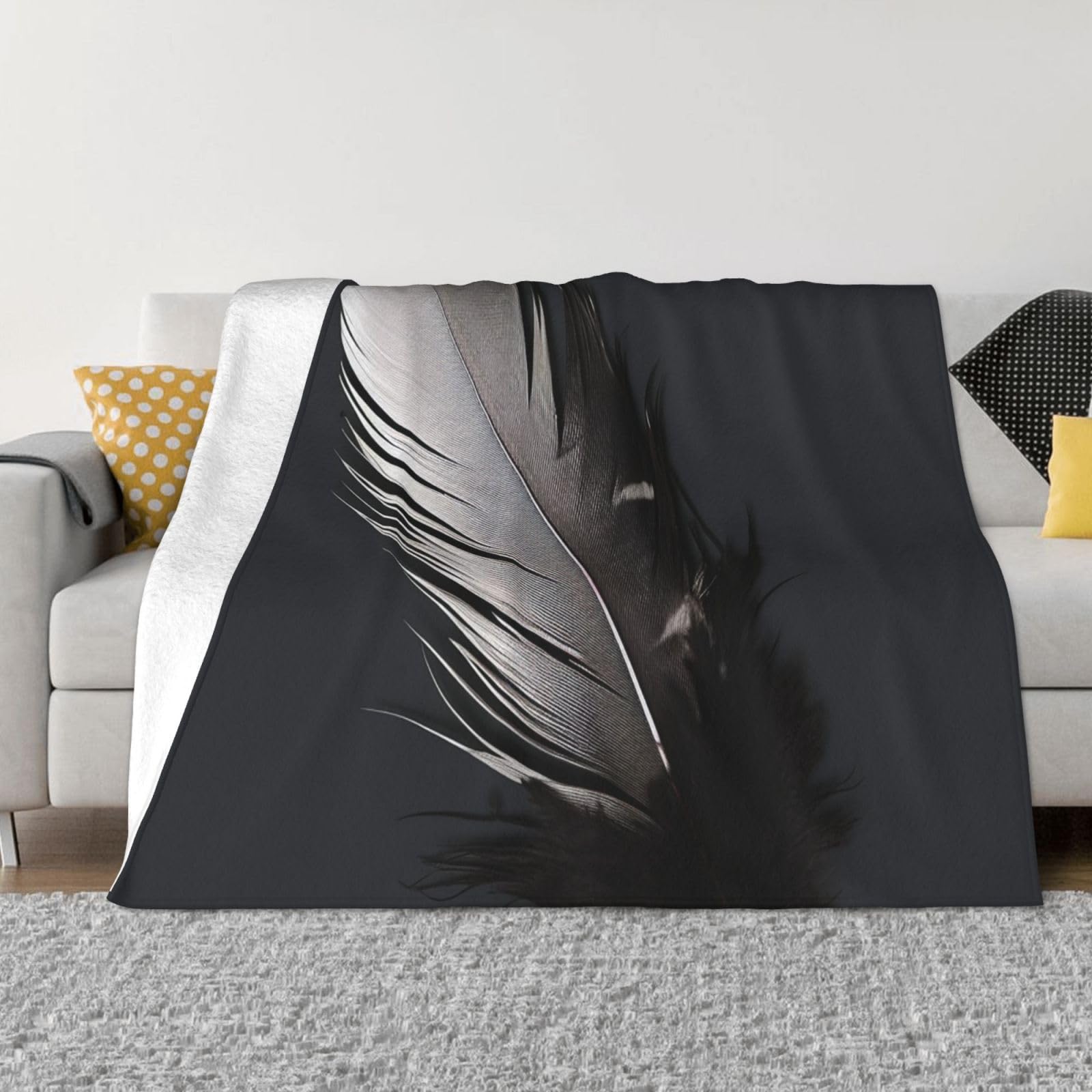Couverture en flanelle légère anti-froid pour canapé lit motif plumes