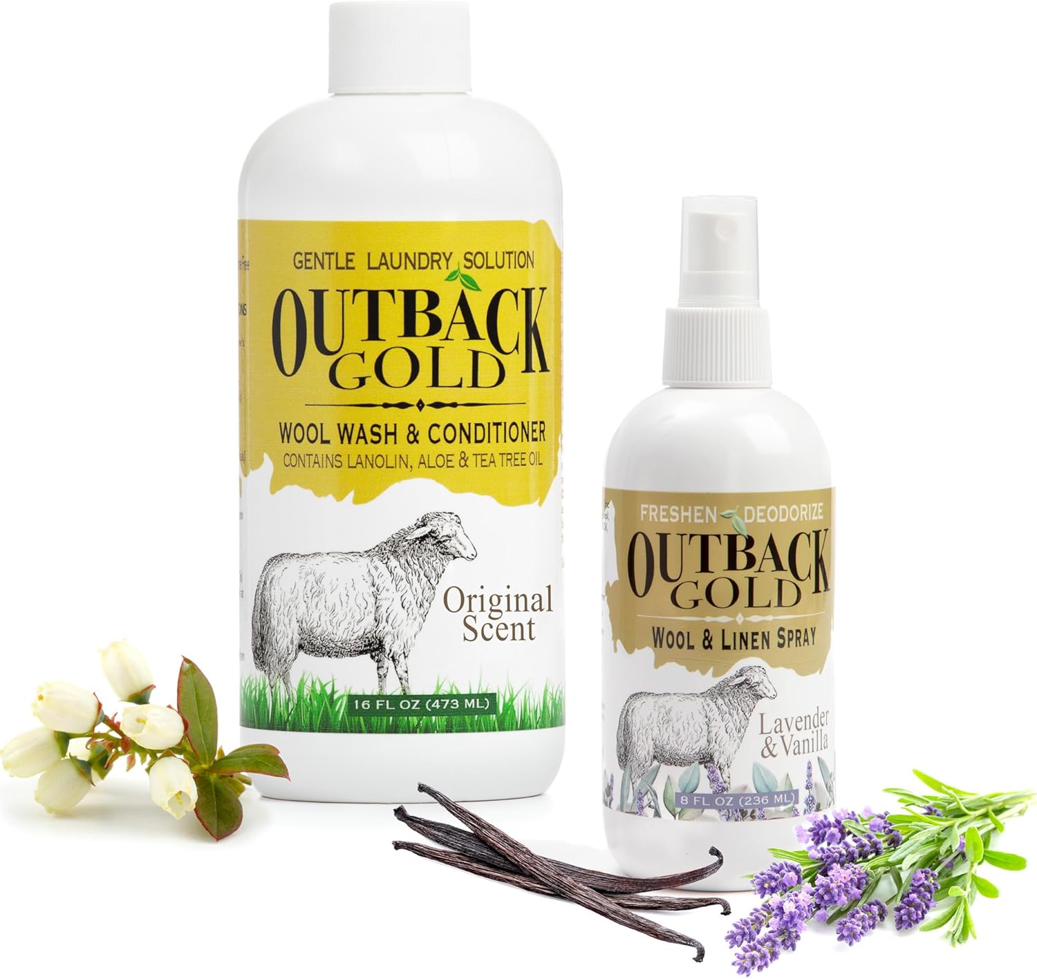 Outback Gold Wool Wash Original Scent and Fabric Refresher and Deodorizer Spray Scented with Lavender and Vanilla Essential Oils