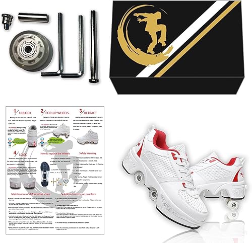 Miniatura 8 de Zapatos de patinaje para mujer, cuatro rondas, patines para niños que se convierten en patines de ruedas, zapatos ligeros para exteriores con ruedas