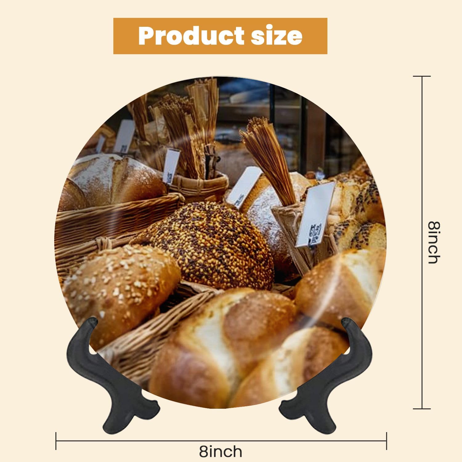 Decorative Plates for Display Various bread shelf basket Homemade bread Fresh baked bread baker shop Gift Plates Ceramic Collections Plates Hanging Artwork for Living Dining Room Kitchen Souvenir