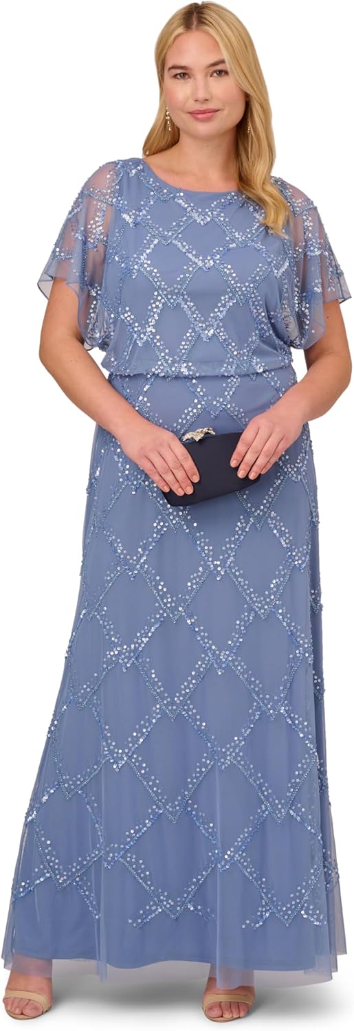 Adrianna Papell Women's Bead Blouson Long Dress, French Blue, 14 - Image 4