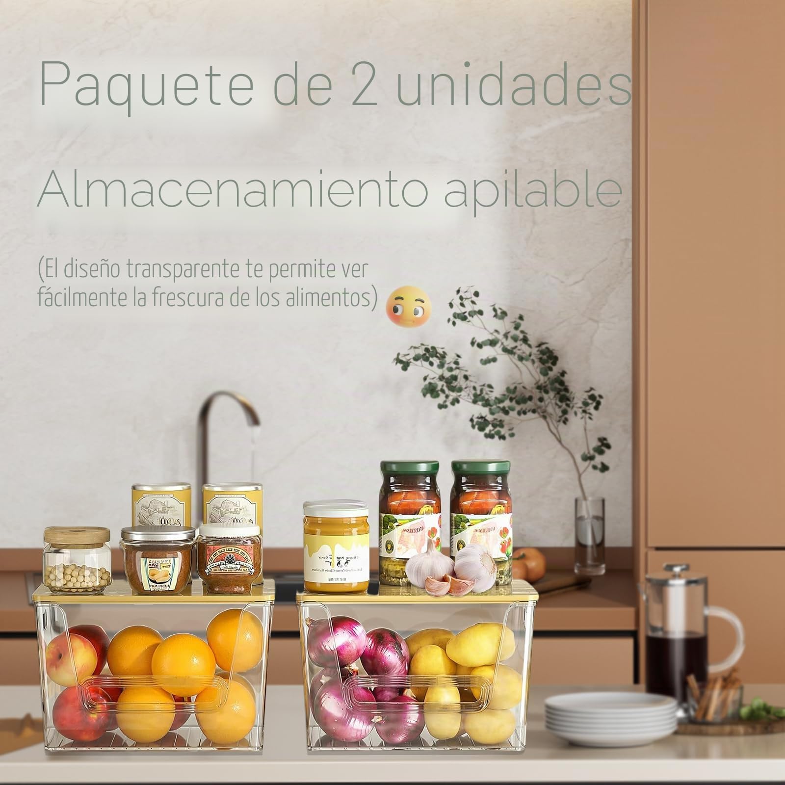 Caja Para Guardar Patatas Y Cebollas Y Ajos Apilable 2 Artículos , Caja Para Guardar Con Tapa Diseño Transparente - Vea Fácilmente El Estado De Sus Verduras