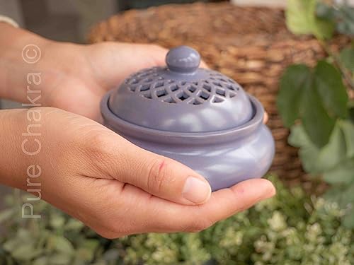 Miniatura 6 de Quemador de incienso redondo de cerámica de 45 pulgadas de ancho soporte de incienso de cono Dhoop de cuerda de palo atrapascenizas morado