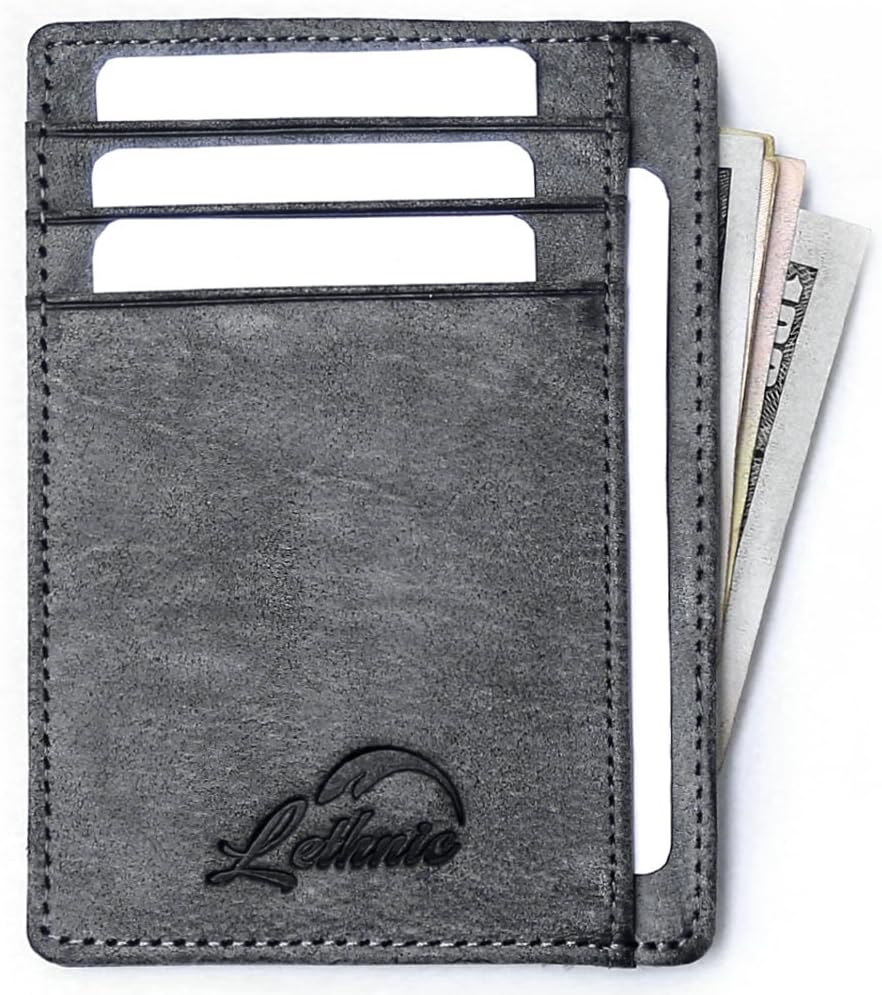 Slim Wallet RFID Front Pocket Minimalist Wallet With ID Window - Genuine Leather